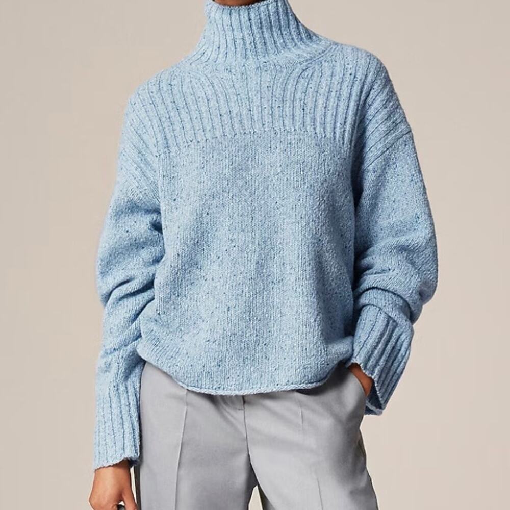 J Crew Ribbed Wool Blend Turtleneck Sweater Women's Small Blue Oversized